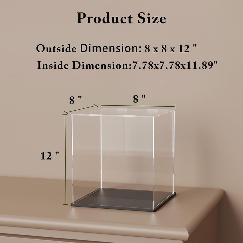 SVENJBB Acrylic Display Case, 8x8x12 Inch Cube Acrylic Boxes for Display, Clear Display Cases with Matte Black Base and Lid for Collectibles and Figures - Image 4